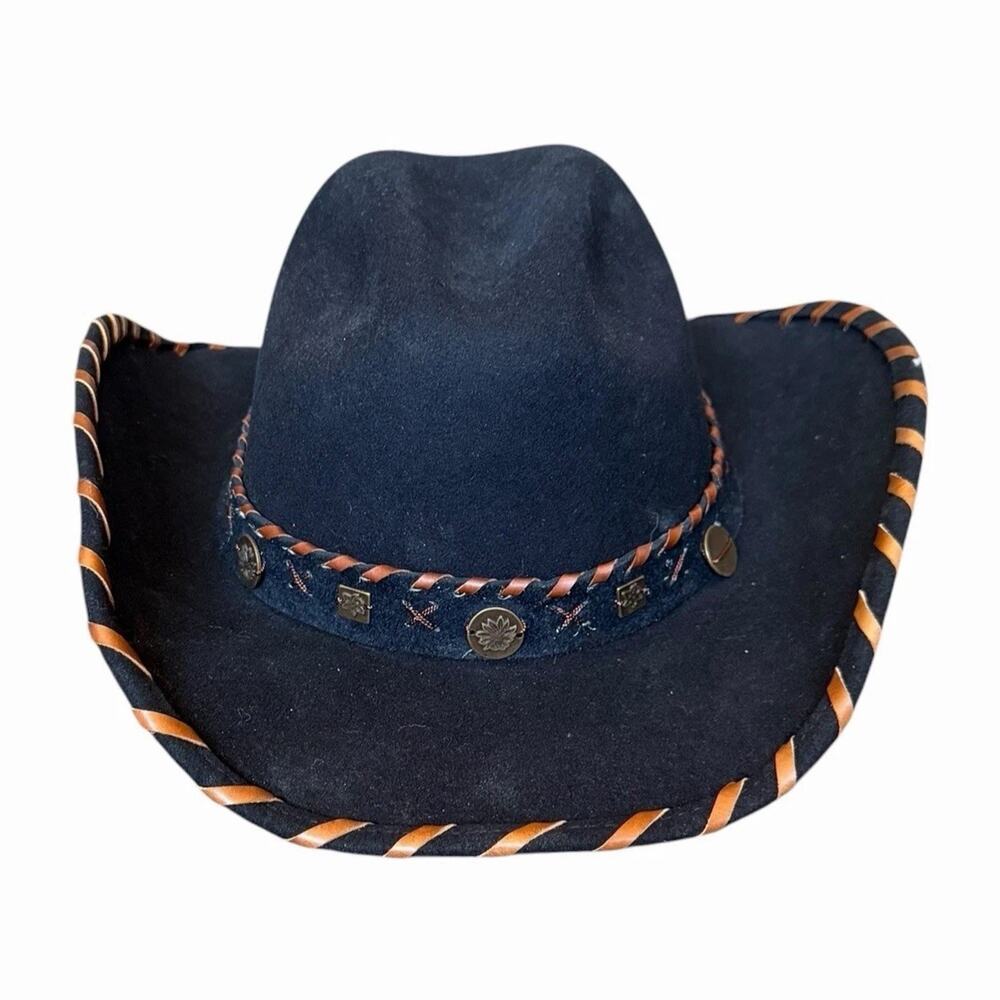 Bullhide Black Wool Cowboy Hat Western Rodeo Concho Band Size Large